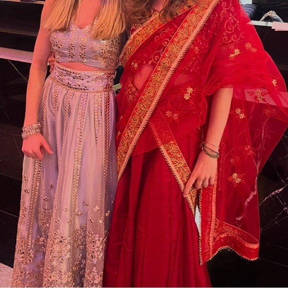 Elegant Embellished Lehenga with Sheer Overlay- silver and gold - Picture 2 of 2